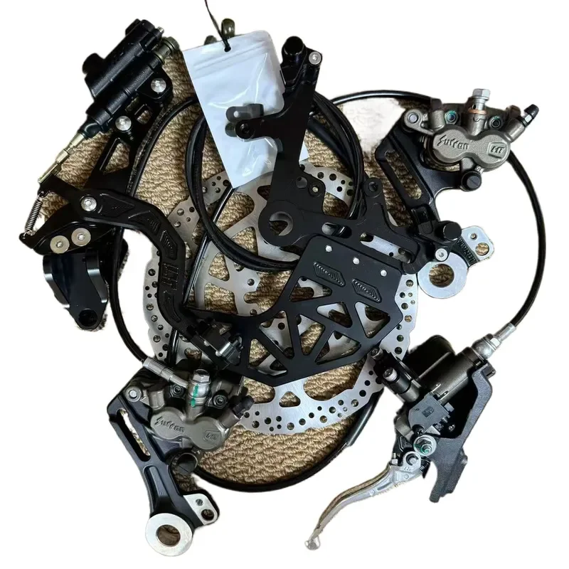Heavy Duty Aluminum Foot Brake Rear Disc Brake Kit with Dual Caliper Bracket Black Silver