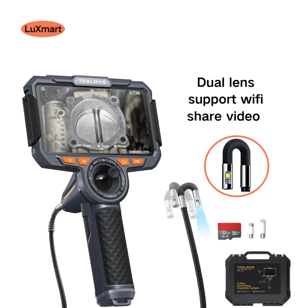 

360 Articulating Borescope Inspection Camera with 6'' Monitor 4 Way Joystick Steerable Endoscope for Wall Engine Hole Visibility