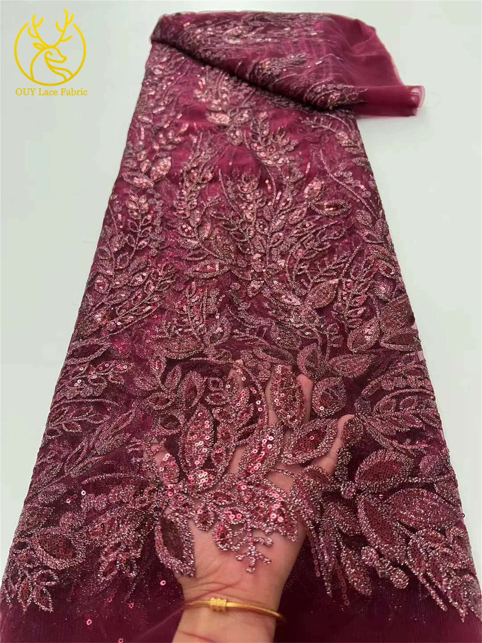 Hot-Selling African Groom Embroidered Lace Fabric 2025 High-Quality French Nigerian Sequined Evening Lace Fabric Evening Gown