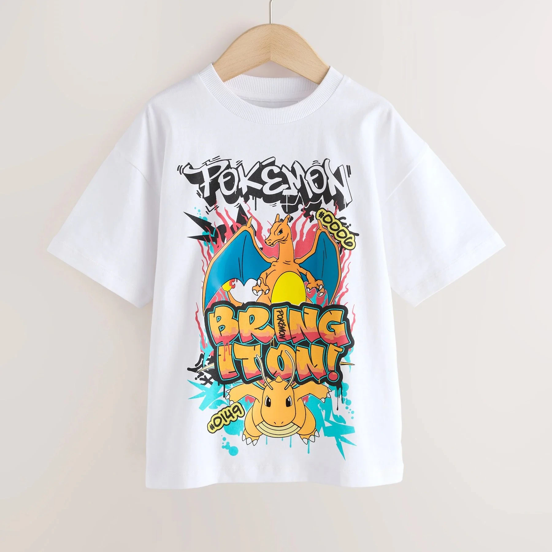 Pokemon Charizard and Dragonite Print T-Shirt Graffiti Style Bring It on Ready for Battle Anime Cartoon Women Men and Kids Tee