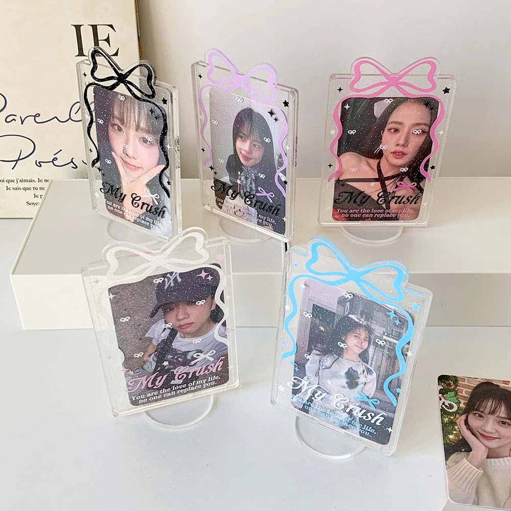

Desktop Decoration Korean Style Card Holder Transparent Bowknot Student Card Cover Acrylic Card Case ID Card Holders Idol Card