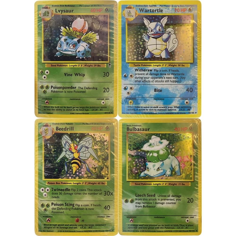 4Pcs/set PTCG 1St Edition Collection Card Lvysaur Wartortle Beedrill Bulbasaur Card English Version Replica Flash Child Gifts