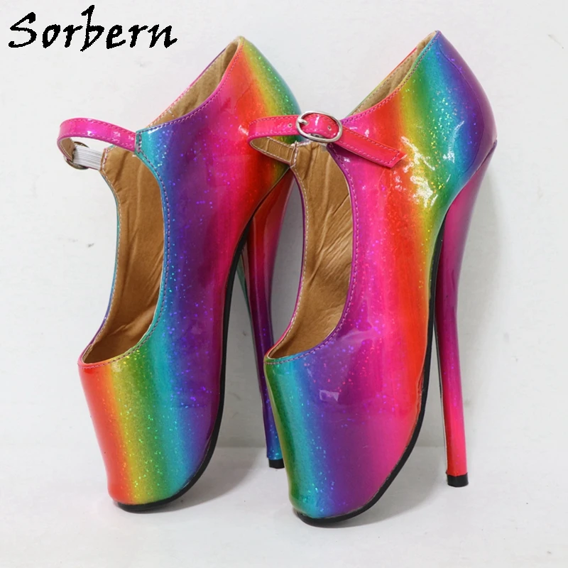 Sorbern Rainbow Mary Jane Ballet Shoes Pump High Heel Stilettos Bdsm Fetish Sissy Boy Shoes Custom Multi Colors