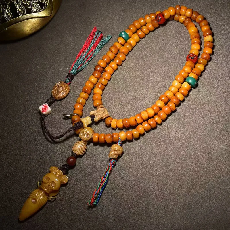 Tibetan Large Intestine Beads 108 Yak Bone Corpse Bodhisattva Three-Way Formless Buddha Accessories