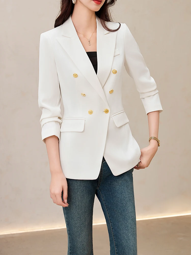 Moda senhoras blazer casaco feminino branco rosa manga longa feminino negócios trabalho wear fino jaqueta formal para o outono inverno