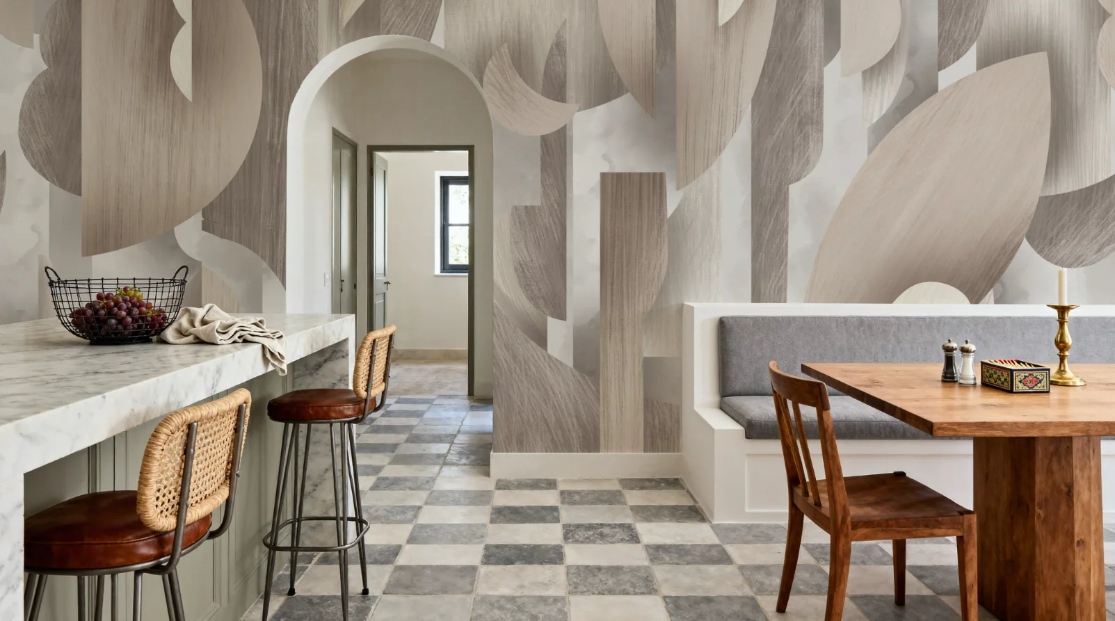 Customized Size Mural Modern Geometric Shape Combination Wallpaper Soft Beige, Cream, and Light Brown Blue Tone 3d Mural