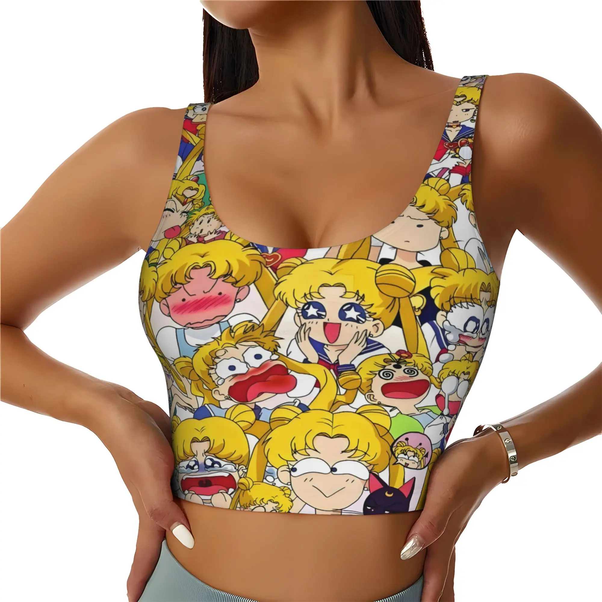Custom Sailors Anime Moons Workout Crop Tank Tops Women Usagi Tsukino Running Sports Bras