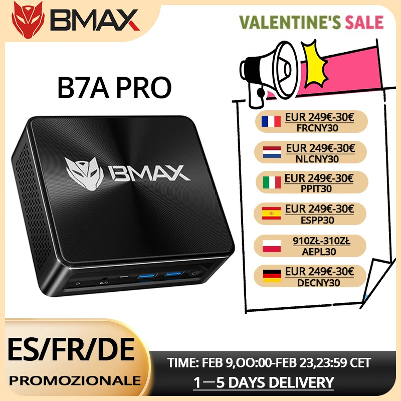 BMAX B7A Pro Mini PC Procesor AMD Ryzen 5 7430U Grafika AMD Radeon 16 GB RAM 512 GB SSD Windows 11 USB HDMI Type-C mini PC