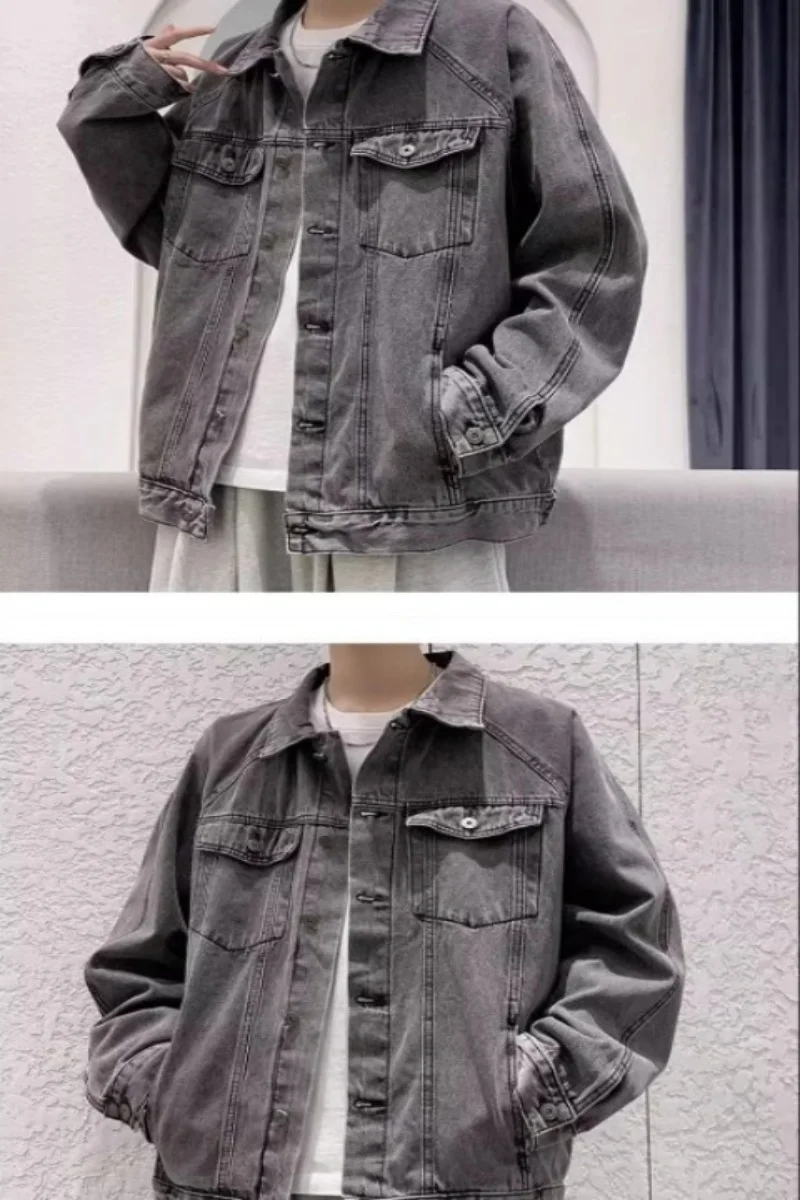 Hong Kong style retro loose denim jacket men's autumn student youth versatile American casual jacket couple jacket