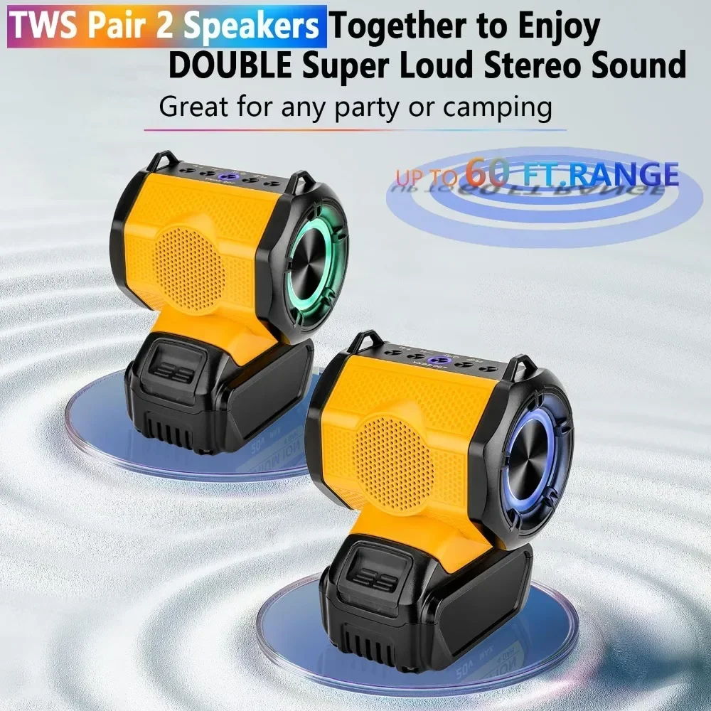 

Bluetooth Speaker with USB Port for Dewalt 20V Battery Rechargeable Portable Speaker for Home and Parties (Battery Not Included)