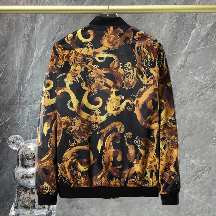 Black Golden Palace Printing Pattern Hooded Jacket Male Club Outfit Pattern Jacket 2024 Luxurious Baroque Vintage Bomber Jacket