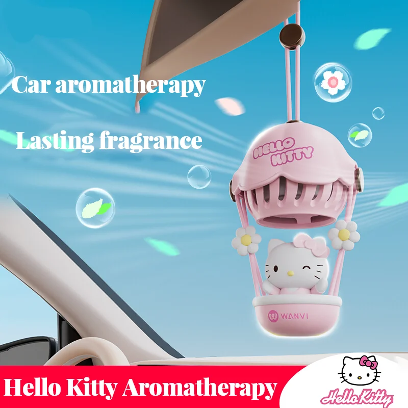 Sanrio Hello Kitty Hot Air Balloon Car Aromatherapy Cute Car Air Freshener Decor Hanging Rearview Mirror Accessory Trendy Gifts