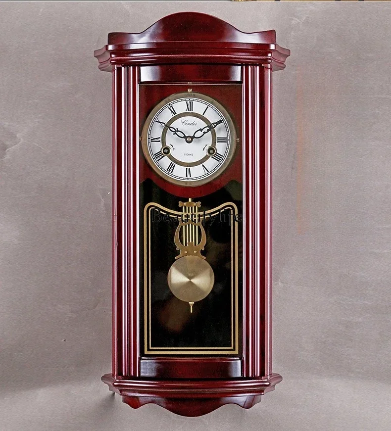 

Mechanical wall clock living room old-fashioned solid wood mechanical clock