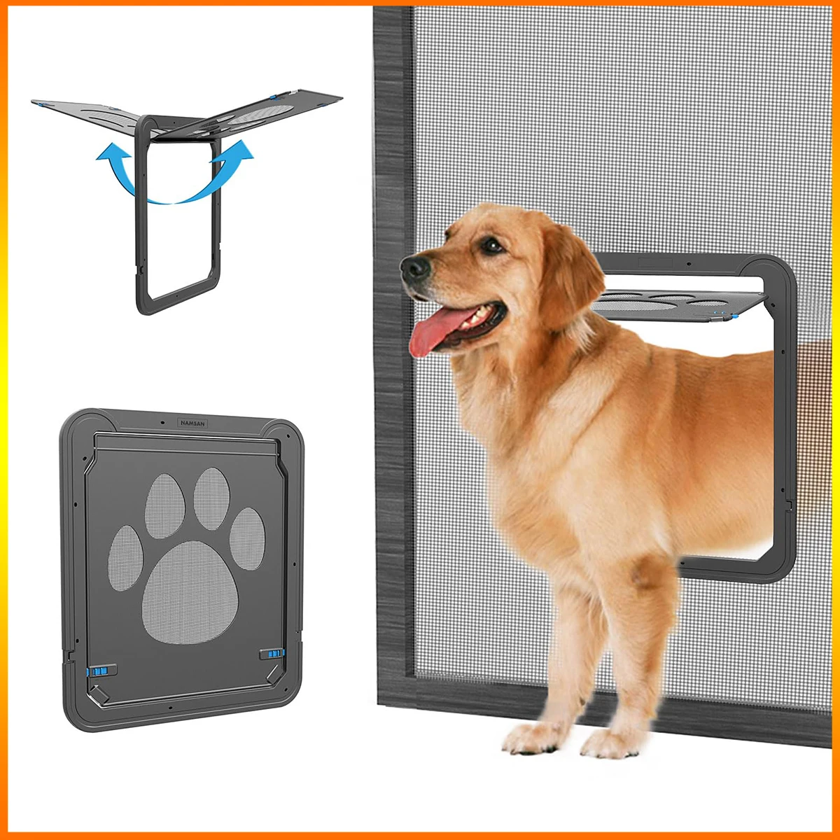 Lockable Dogs Door for Screen Door Flap Opening 12 x 14 inches Screen Door Doggie Door Built in Magnetic Self-Closing Pet Door