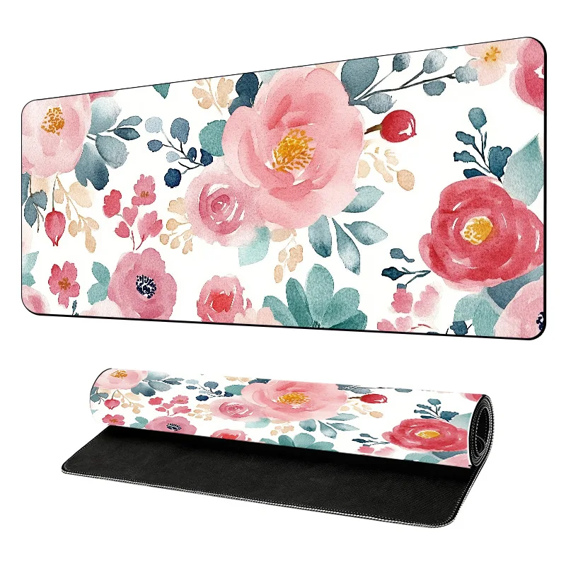 Colorful Large Mouse Pad, Floral Desk Mat for Desktop, Women Girls Leather Waterproof Mousepad,  Writing Pads for School Office