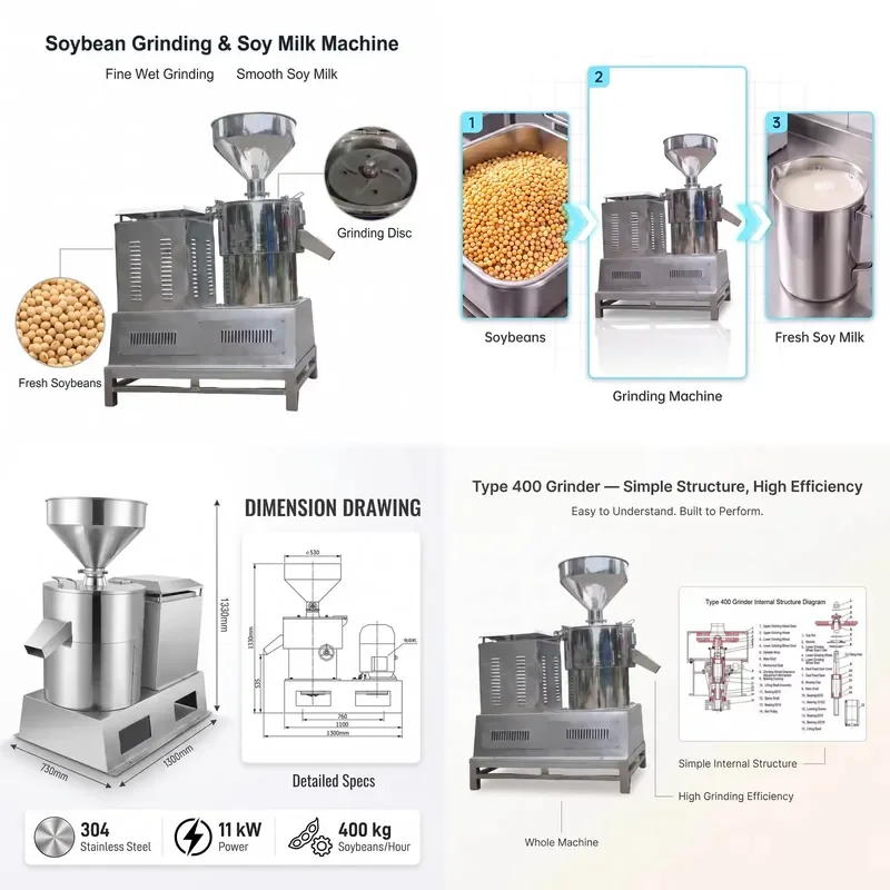 Commercial Soybean Milk Machine 400kg/h Wet Grinding Equipment for Tofu Soymilk Production