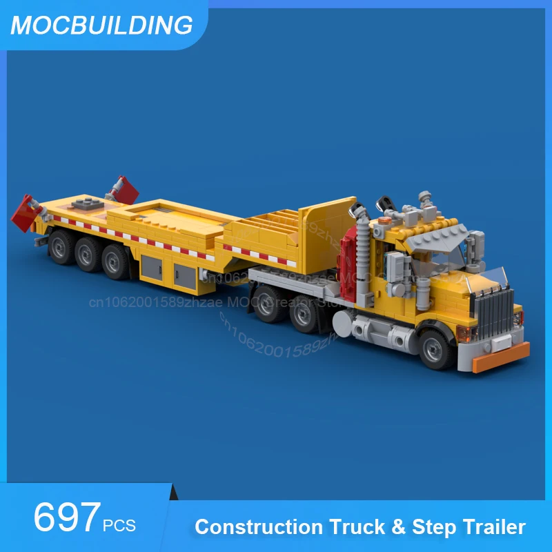 

MOC Building Blocks American Construction Truck and Step Trailer Model DIY Assemble Bricks Transportation Xmas Toys Gifts 697PCS