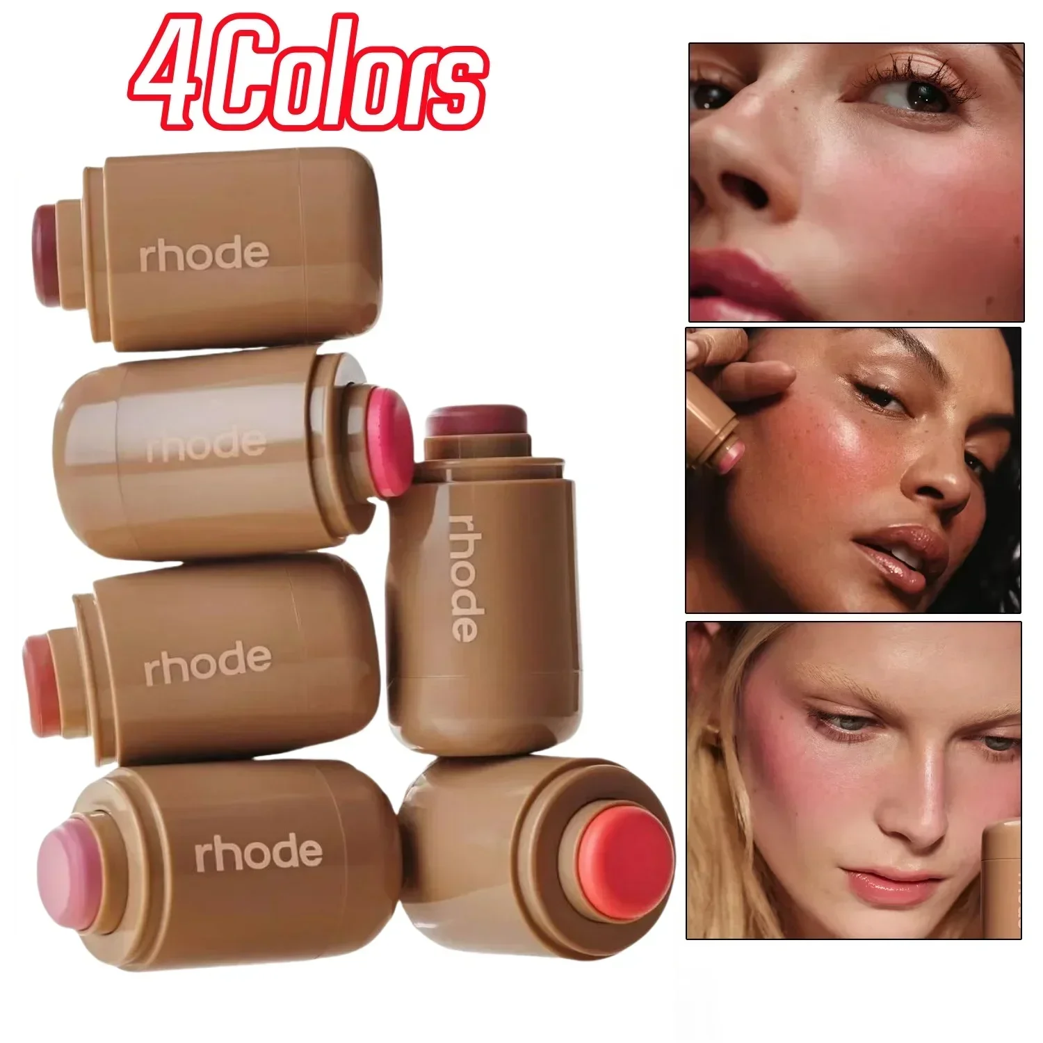 4 Colors Rhode Pocket Blush Makeup Stick Beauty Cosmetics Piggy Juice Box Spicy Marg Like Original Cream Texture Powder Blusher