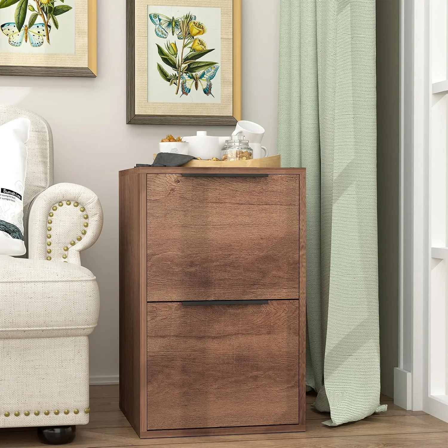File Cabinet 2 Drawer, Wood Filing Cabinets with Hanging Bars for Letter Size, Samll Filing Cabinets for Home Office, Under Desk