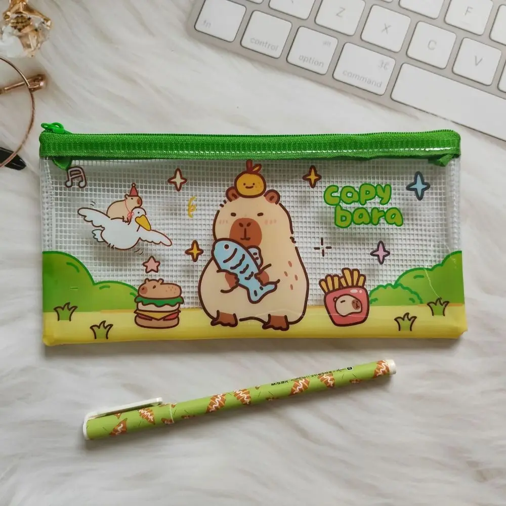 3PCS High Quality PVC Mesh File Bag Capybara A4/A5/A6 Zipper Pen Bag Waterproof Large Capacity Grid Storage Bag