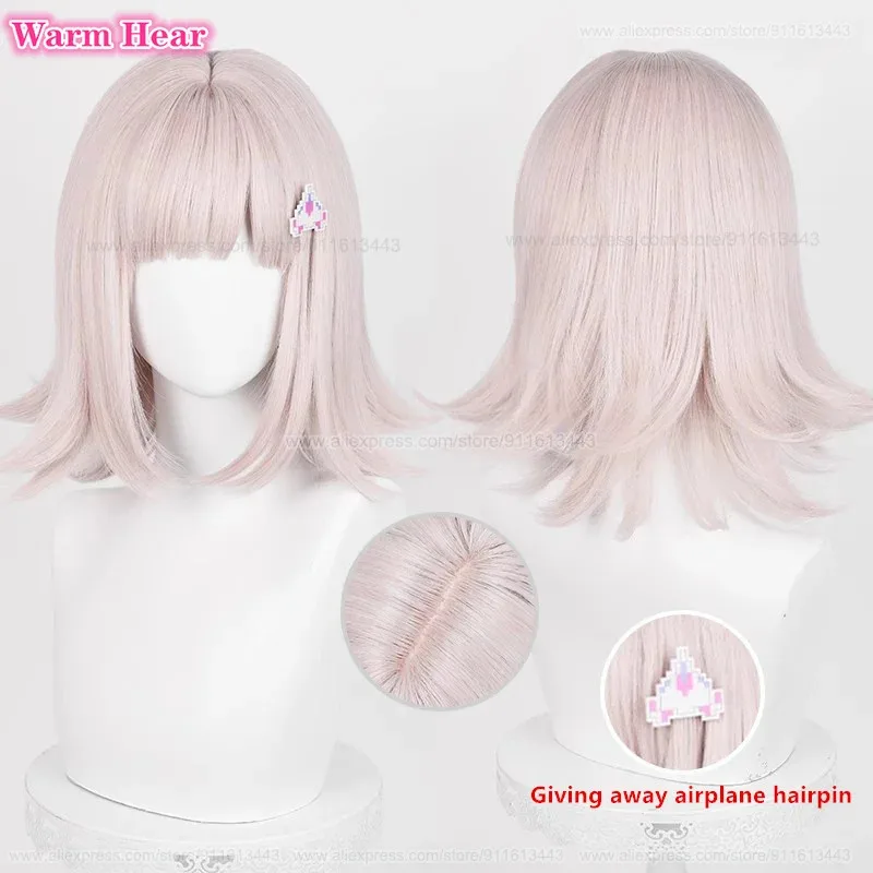

Аниме Nanami ChiaKi синтетические короткие 34 см серые розовые косплей со шпилькой термостойкие волосы парики для Хэллоуина + шапочка для парика