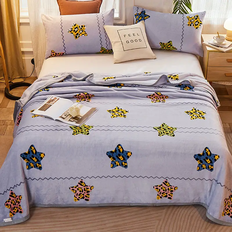 Flannel Five Pointed Star Blanket Bed Sheet Winter Thickened Warm Double Bed Student Dormitory Double-Sided Velvet Bed Sheet