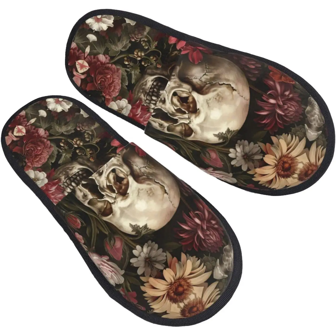 

Осень-зима, нечеткие тапочки с цветочным принтом черепа, удобная домашняя обувь, портативная обувь для путешествий в отеле, подарки для женщин и мужчин