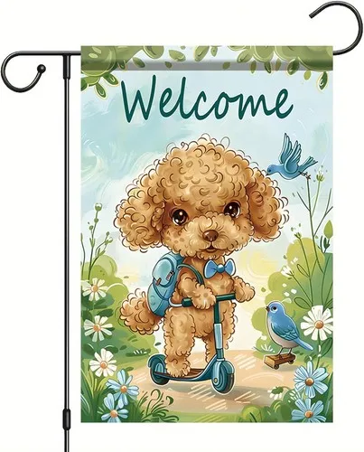 Welcome Spring Summer Garden Flag Cute Poodle Dog Garden Flag Double, 12x18 XXQ