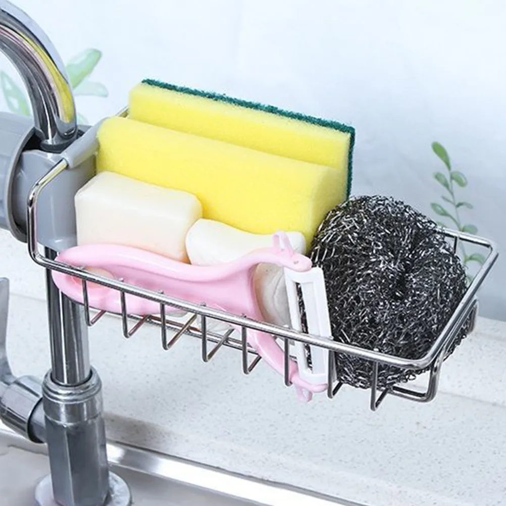 Dishcloth Drying Rack Stainless Steel Sponge Draining Shelf for Sink Organizer Multi Purpose Hollow Out Design Kitchen Storage