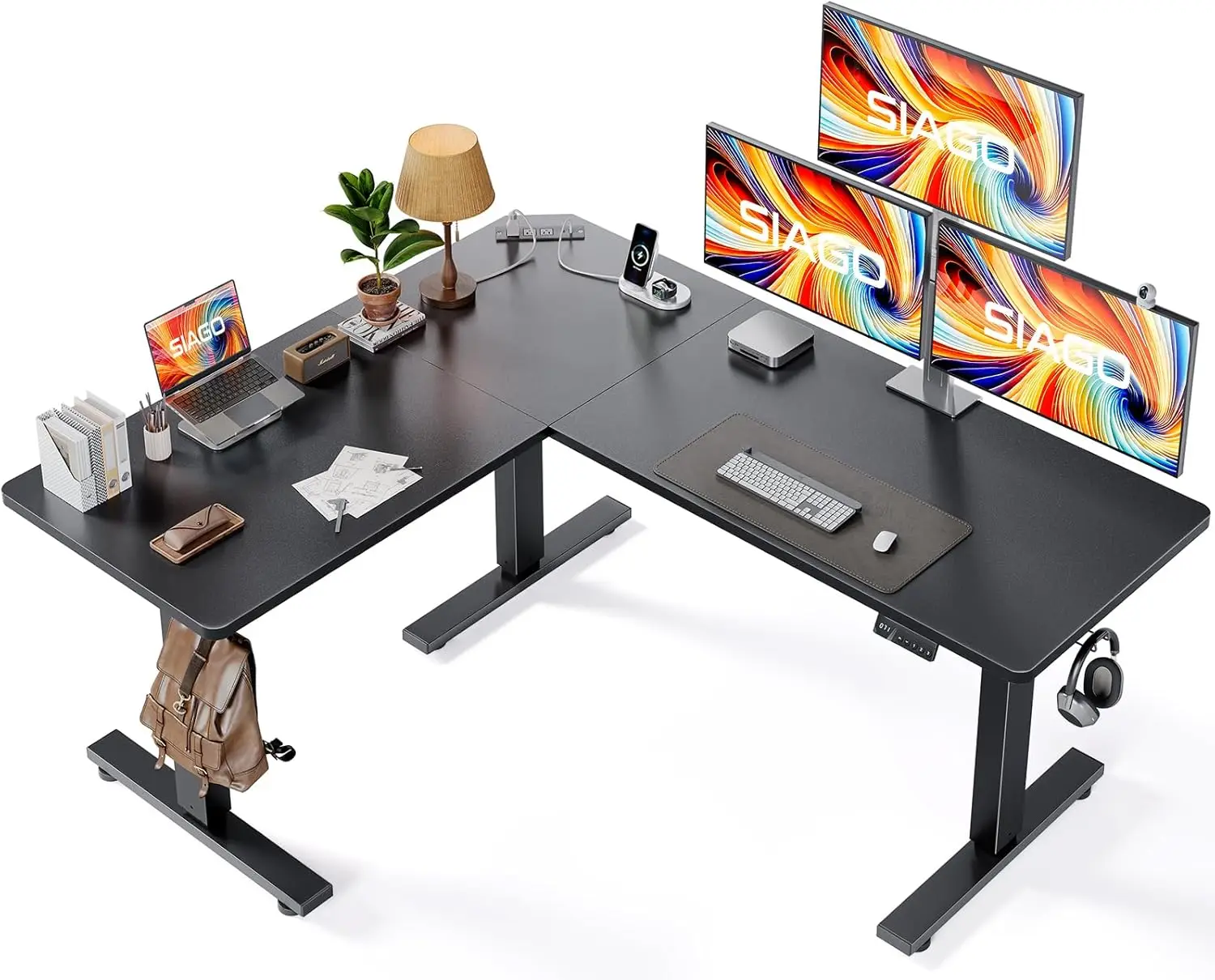 

L-Shaped Standing Desk - 63 X 55 Inch Adjustable Corner Standing Desk with Charging Station - L Shape Sit Stand Table