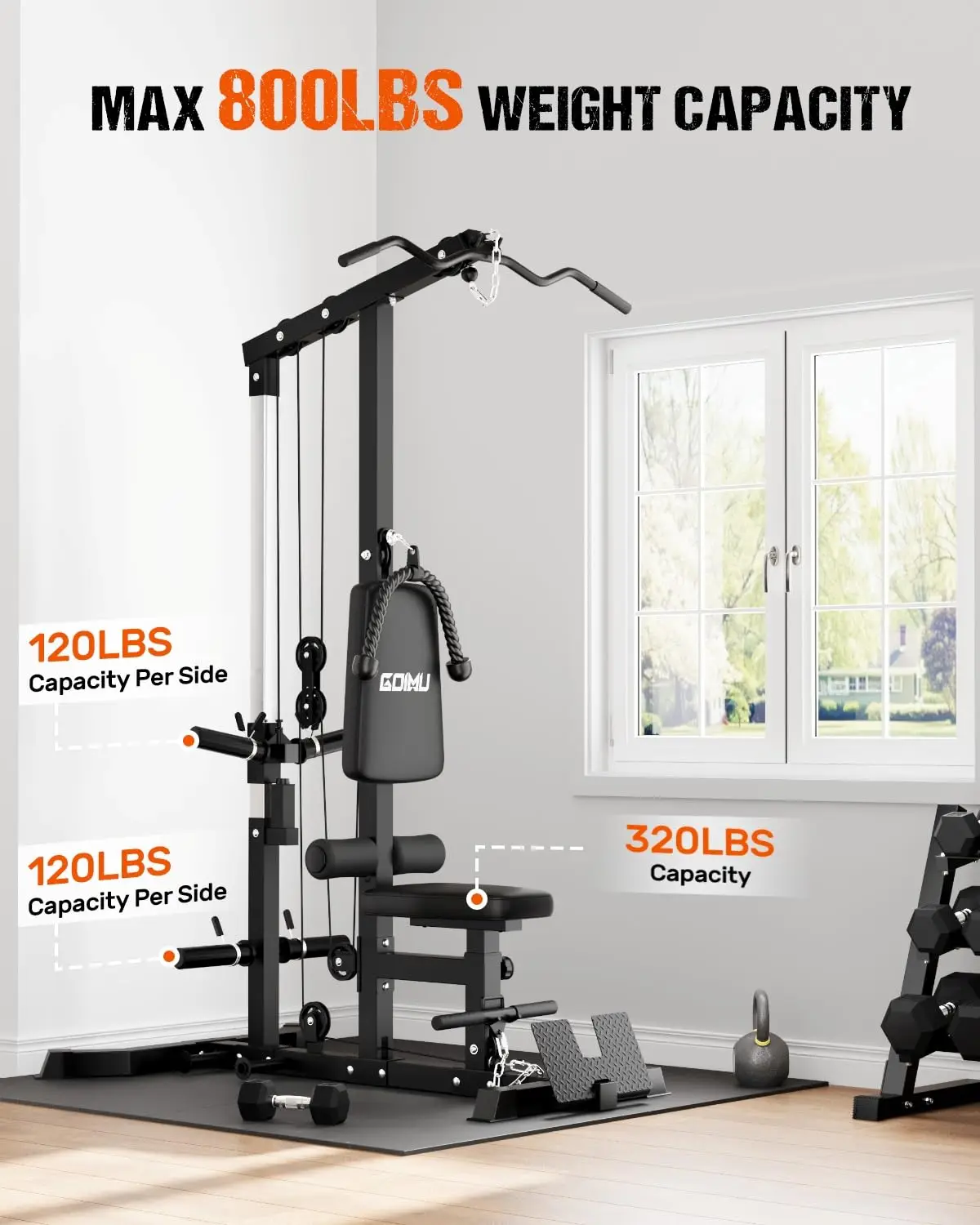 LS01 LAT Pulldown Machine, LAT Row Cable Machine with AB Crunch, LAT Tower with Cable Row Attachments, 3 in 1 Pulley image 6