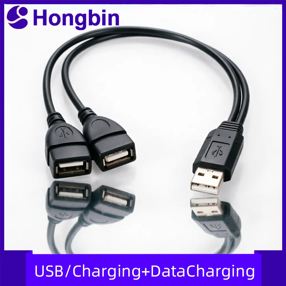 Cabo USB 2.0 de Alta Qualidade, Adaptador Divisor USB Duplo, Cabo de Extensão de Energia de Uma Entrada para Duas Saídas Fêmea para USB 2 Macho