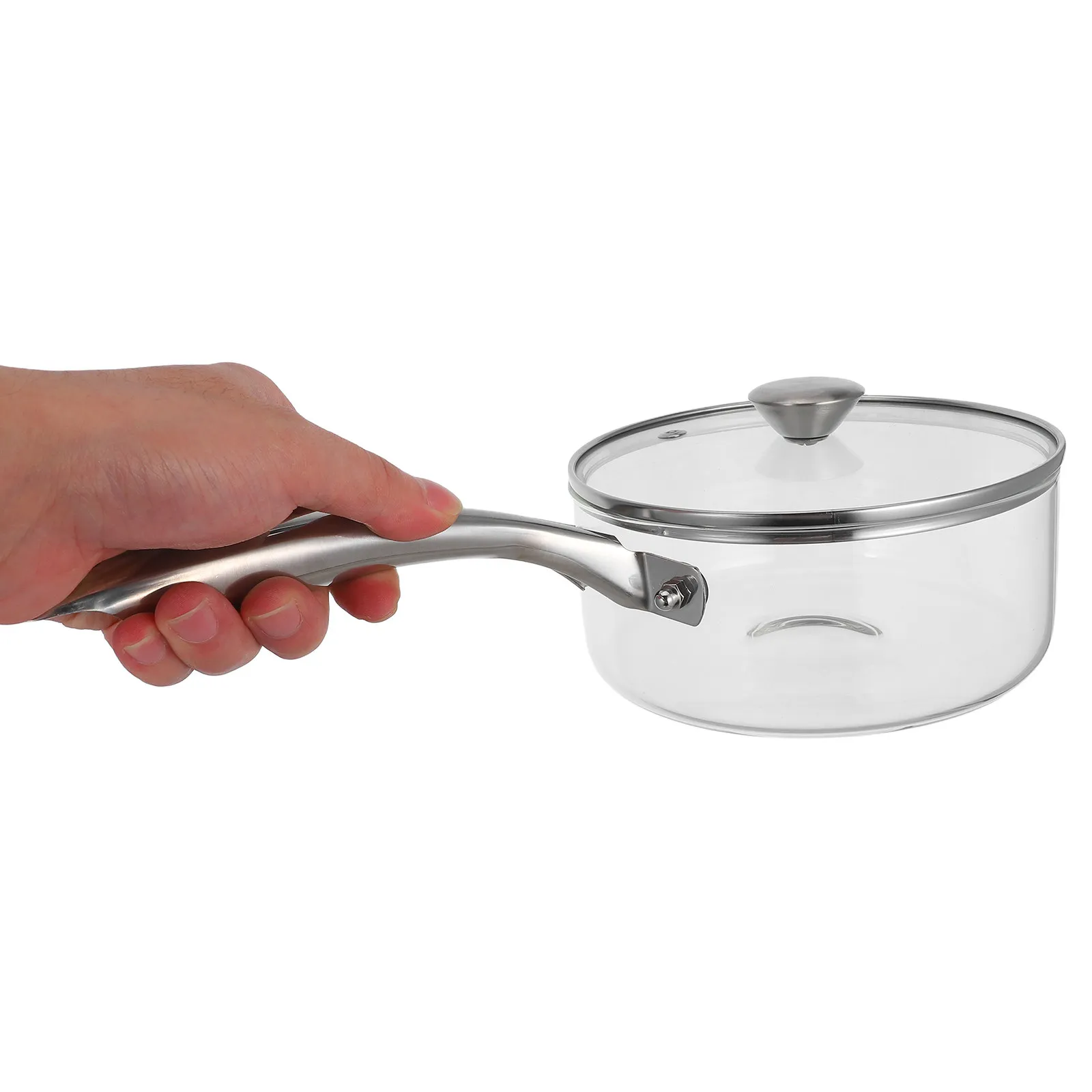 Small Glass Cooking Pot High Borosilicate Stainless Steel Handle Simmer Pot for Soup Noodles Milk Tea on Electric Stovetop with