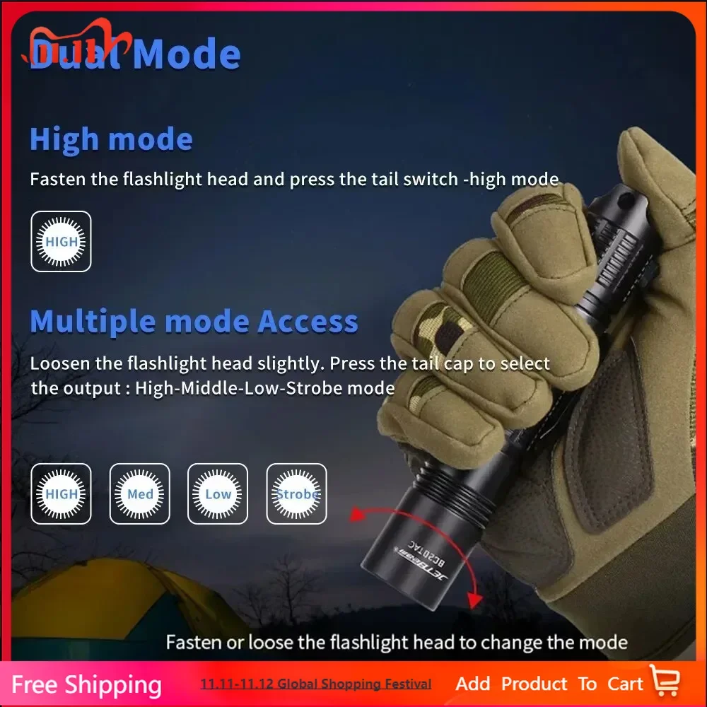 

JETBeam BC20TAC Outdoor Rechargeable Flashlight, LED Tail Magnet With 1100 Lumens Portable Water Resistant Spootlight Black