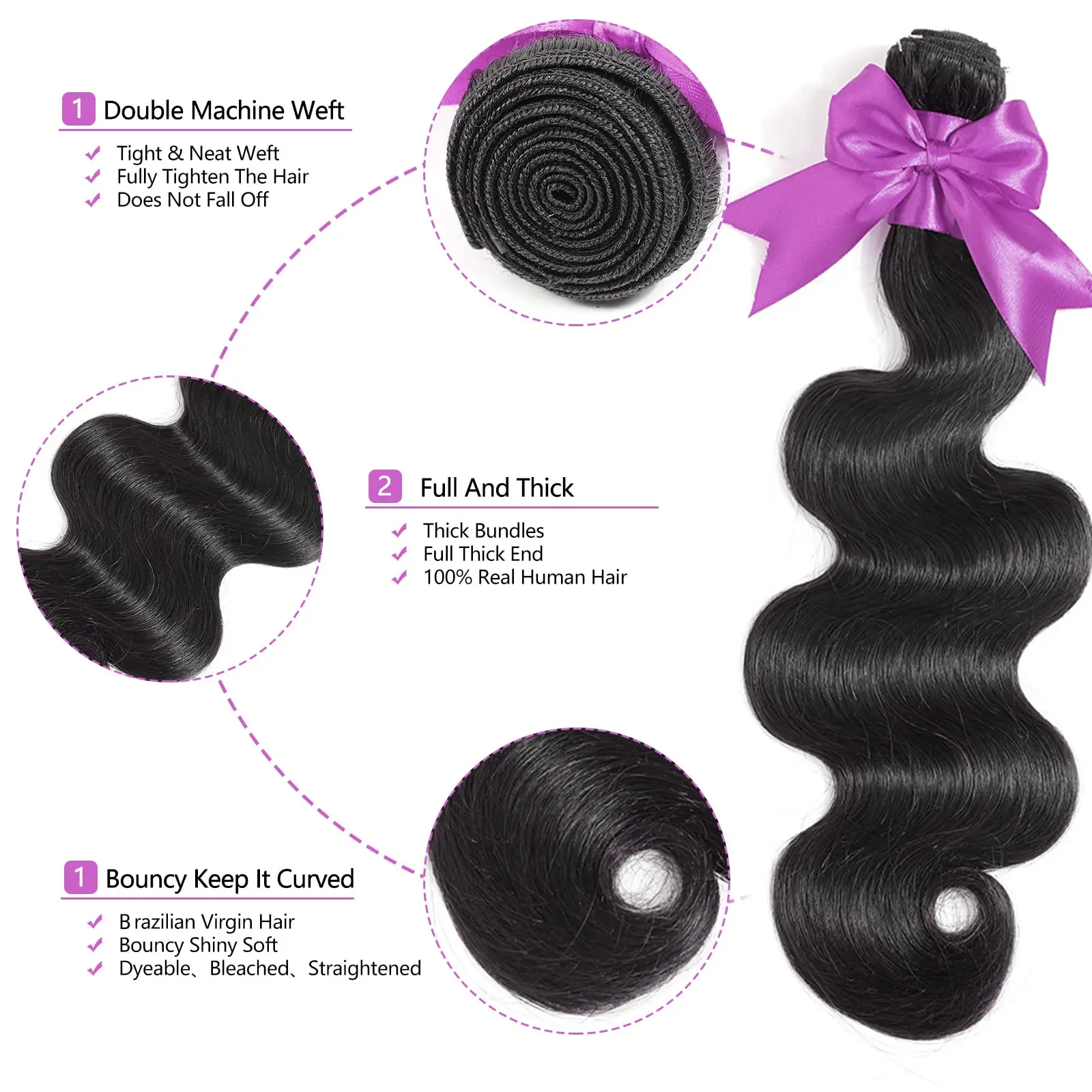 Bundles de cheveux humains Body Wave Weave, Extensions de cheveux, Vrais cheveux humains, Offres en lots, 3 Bundles, 22 po, 24 po, 26 po, 12A