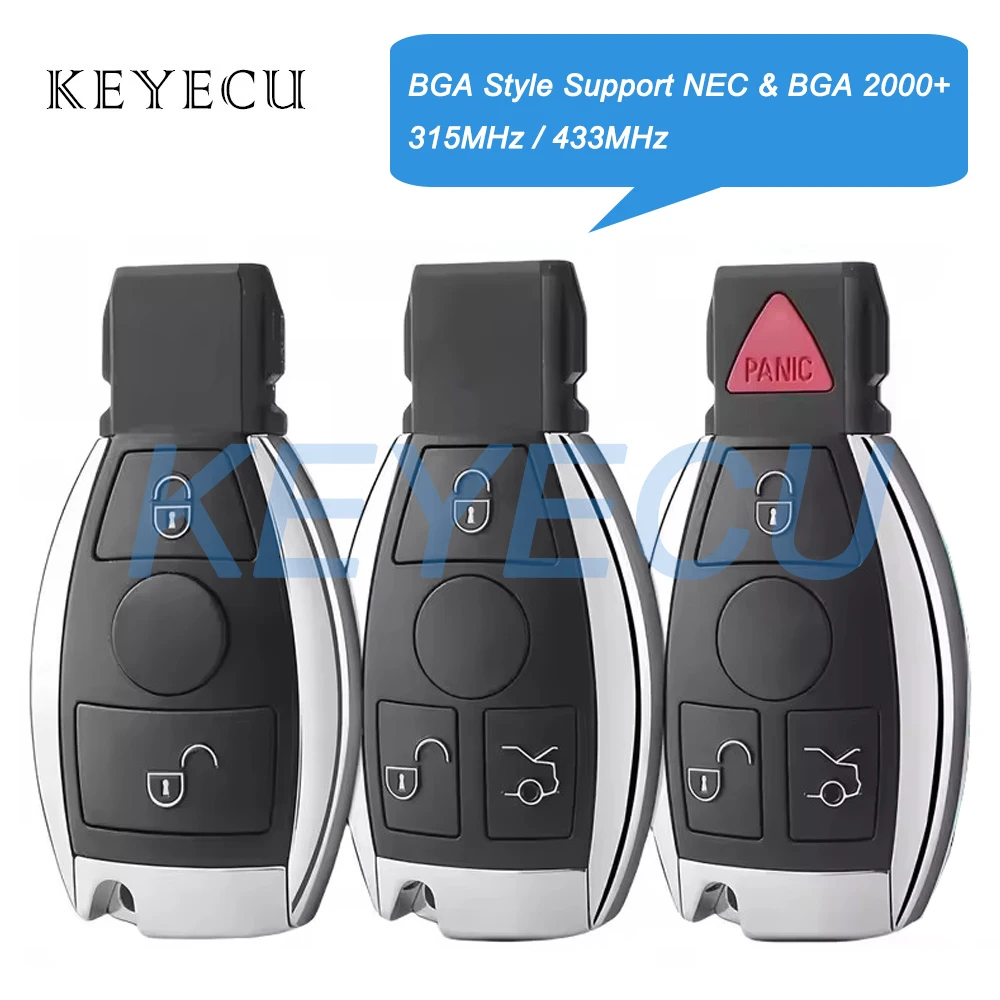 Keyecu BGA Style 2 3 4 Buttons Smart Remote Car Key for Mercedes Benz A C E S Class NEC & BGA 2000-2010 Fob 315MHz 433MHz