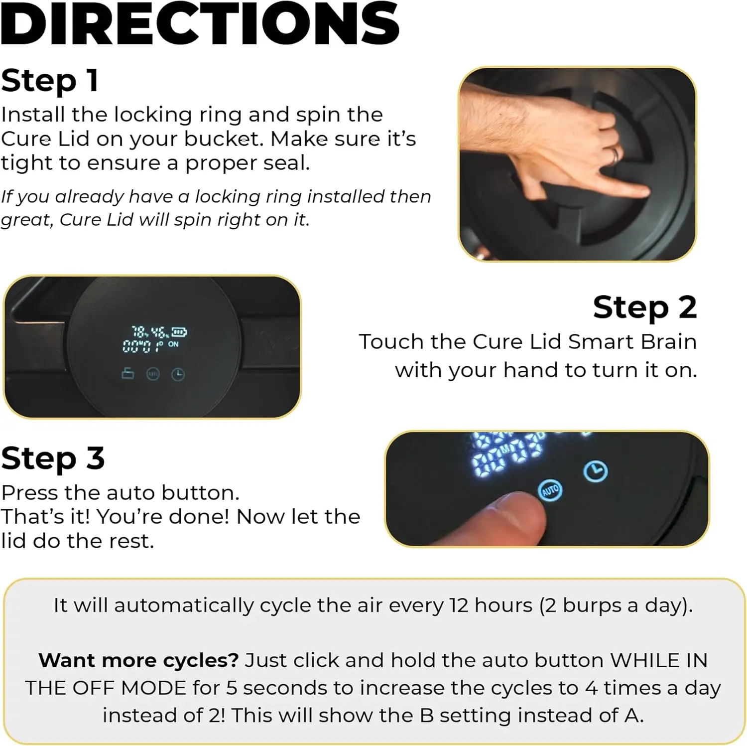 ฝาปิดภาชนะเก็บของอัตโนมัติอัจฉริยะ AI Curing Gamma Seal พร้อมแหวนอะแดปเตอร์ ใช้ได้กับถังขนาด 3.5, 5, 6 และ 7 แกลลอน Smart Curing
