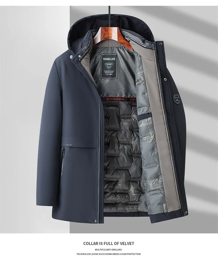5XL Men's Winter Mid-Long Coat Warm Jacket Thick Coat Hat Detachable Long Jacket Business Jacket Mens Winter Hooded Warm Parkas