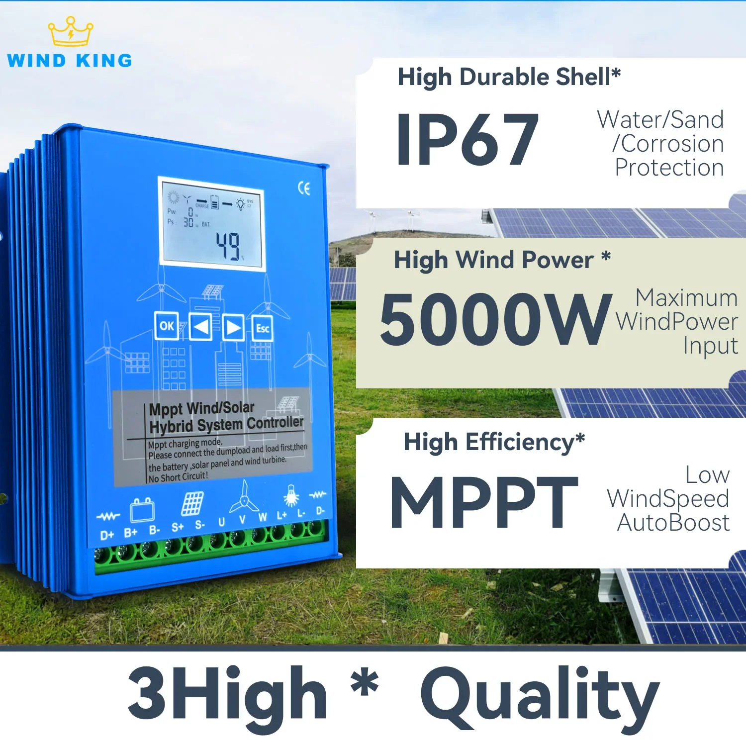 EU Duty Free Hybrid Charge Controller Max input 5000W MPPT Wind&Solar Hybrid System 12v 24v 48v Auto Regulate For Home Appliance