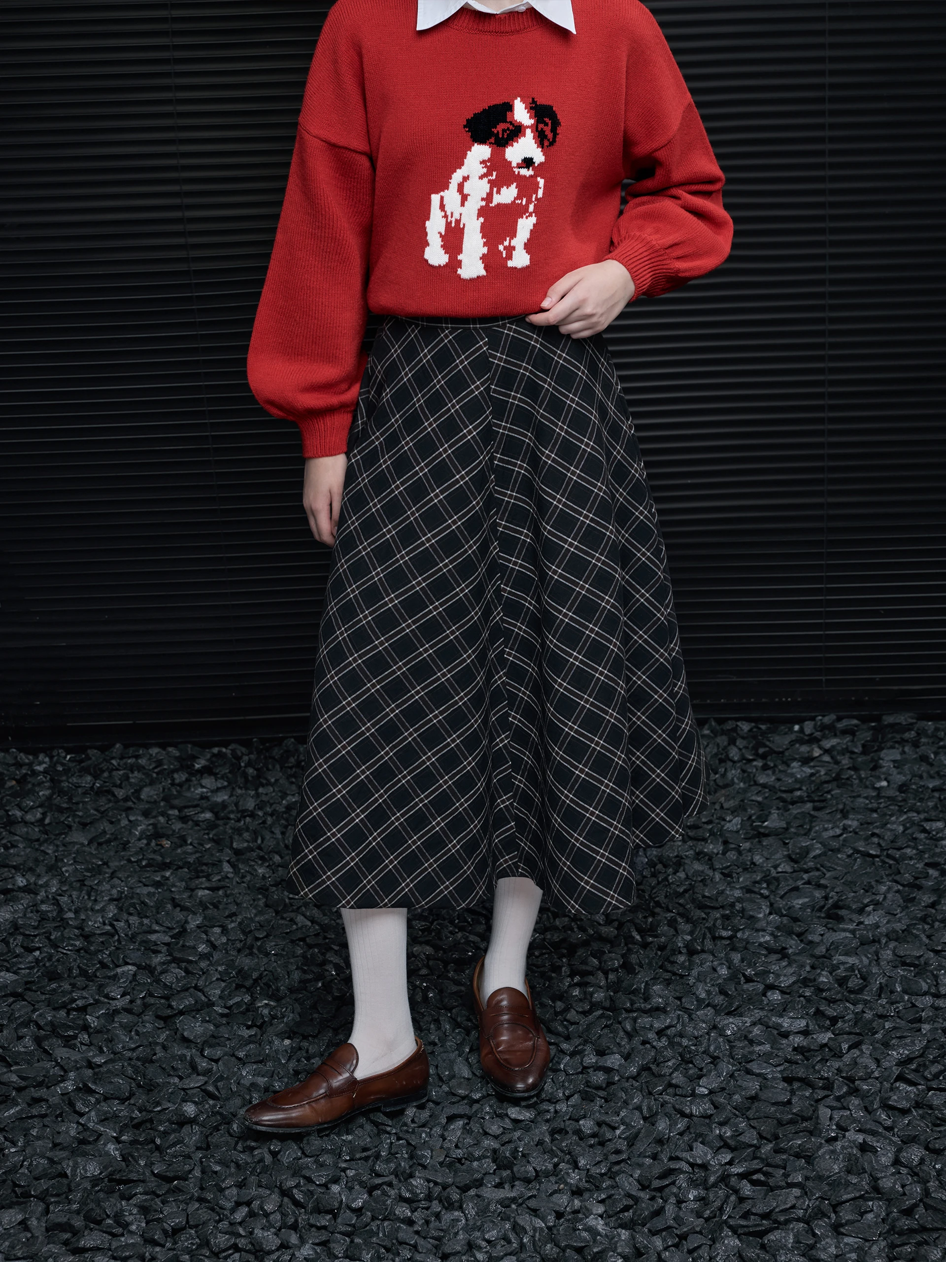 

Simple Design Bla Coffee Plaid Midi Skirt for Women Autumn Winter New Sle A-Line Skirt Polyester Fiber Casual Wear