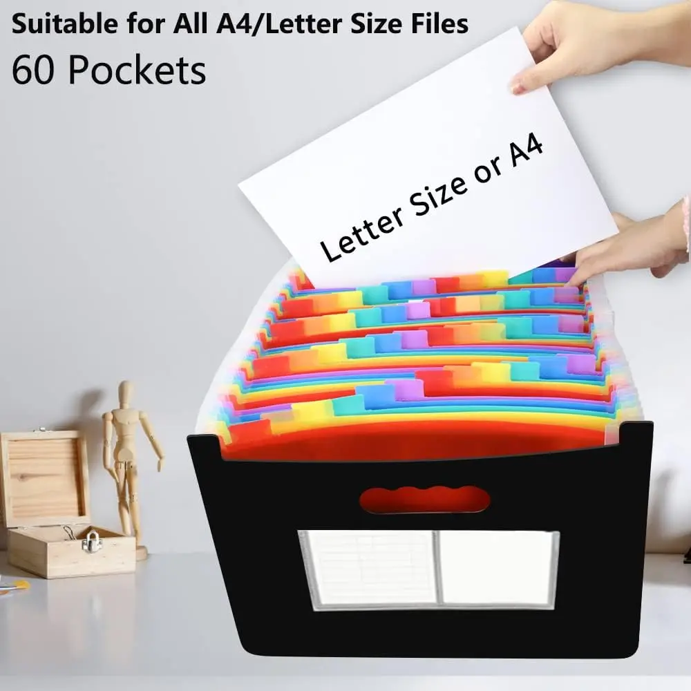 2025 Baru 60 Kantong Folder File Accordian Organizer Ukuran Surat Memperluas Folder File dengan Label