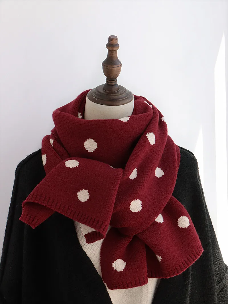 

Thiened Double-Sided Polka Dot Knitted Scarf Warm Woolen Ne Warmer for Women Students Winter Faion Korean Sle Long Re...