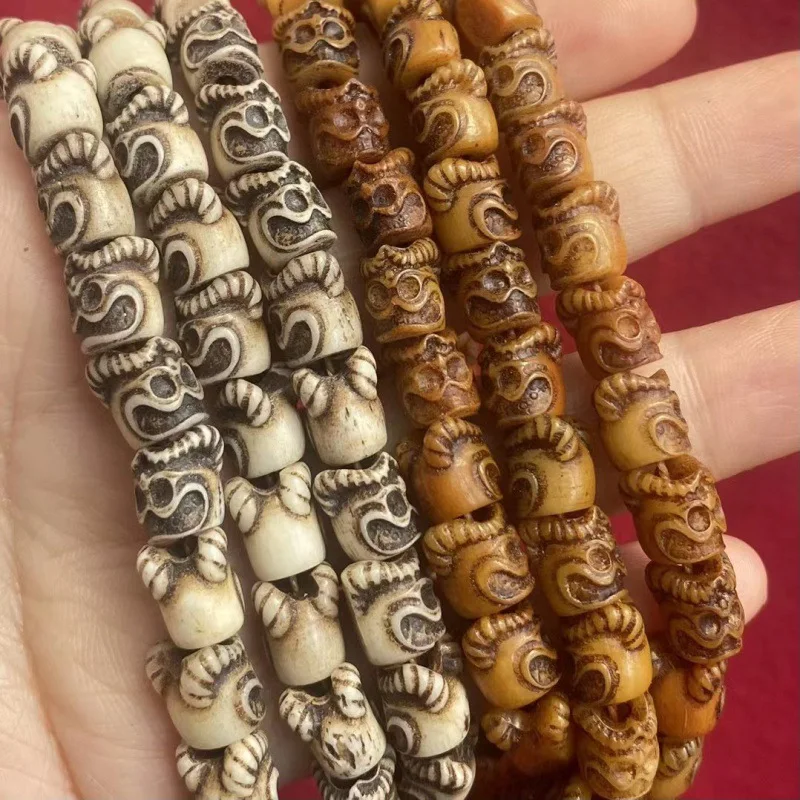 Tibetan-style hand-carved solid white agate beads made from ox camel bones used as DIY accessories for bracelets and long