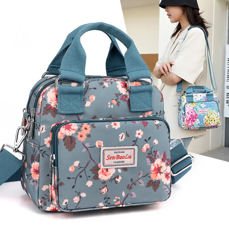 Fashion Floral Pattern Girls Shoulder Bag Pretty Style Female Messenger Bag High Quality Fabric Nylon Women Handbag bolsas mujer