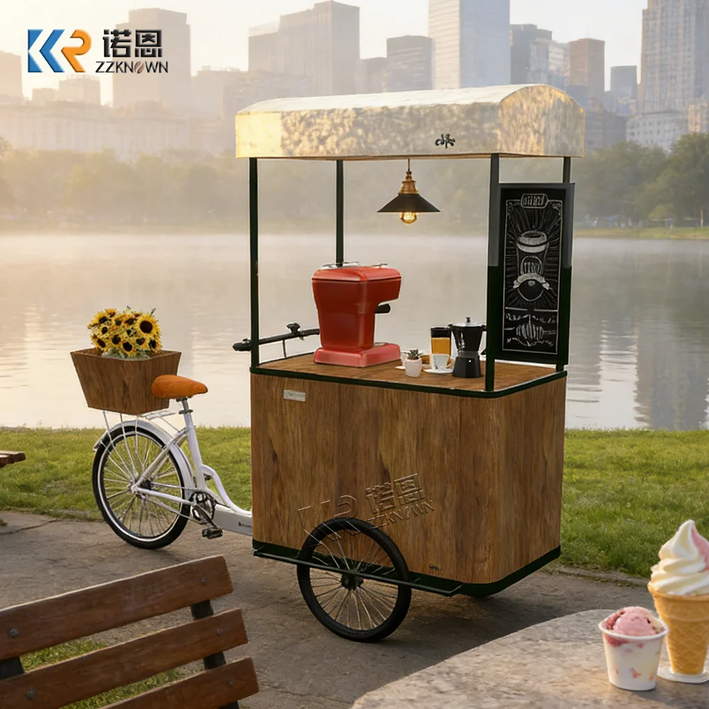

Portable Ice Cream Cart Modern Snack Kiosk Beverage Coffee Dessert Street Outdoor Portable Snack Push Cart For Outdoor