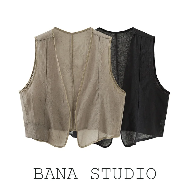 Fashionable Breathable Thin Women's Vest BANA Tag Removed Loose Fit Short Length Cotton Blend Fabric  Color Summer Outer...