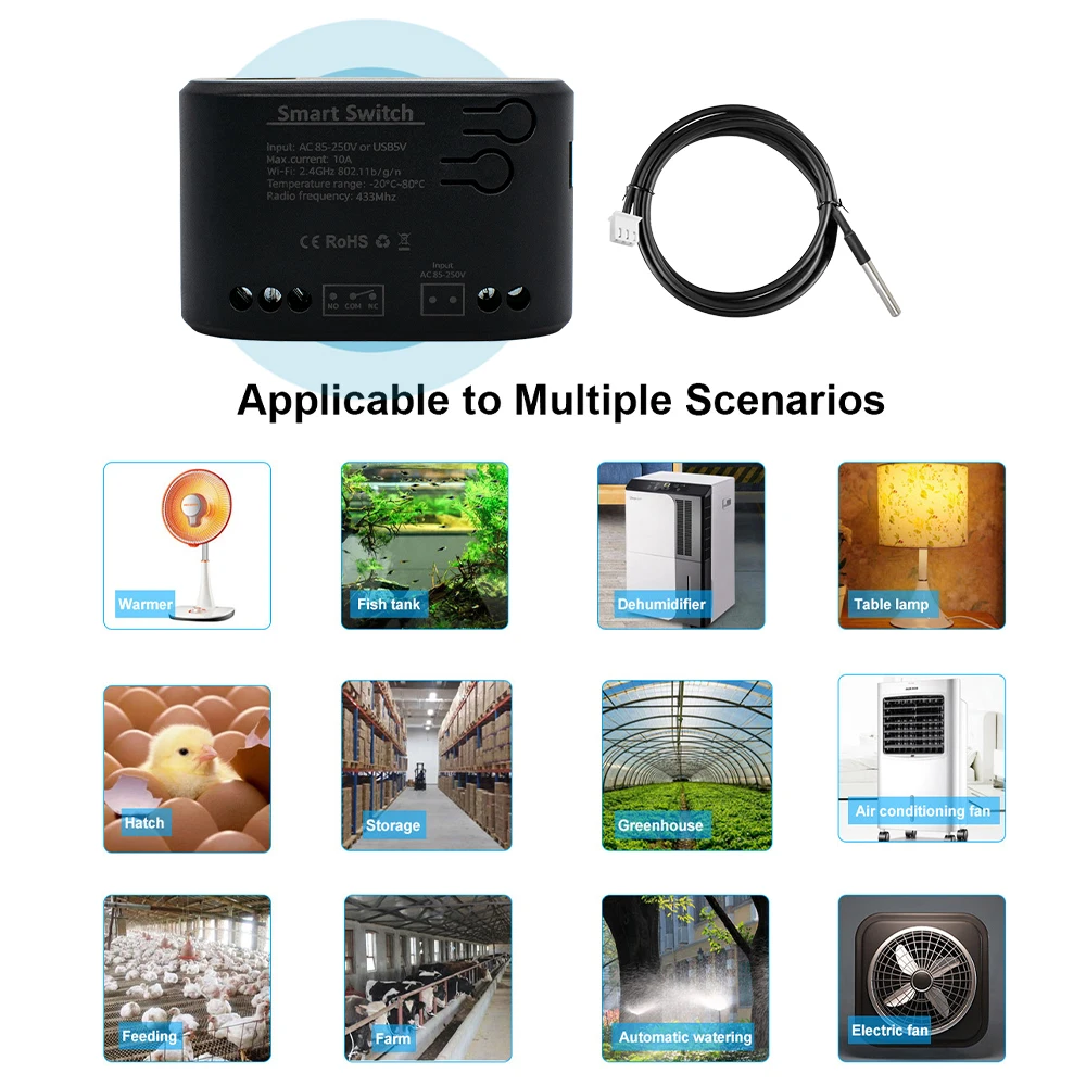 AC DC 7-32V 85-250V Tuya Smart  Switch With Temperature Sensor Passive Dry Contact Timer Relay Work With Home Assistant