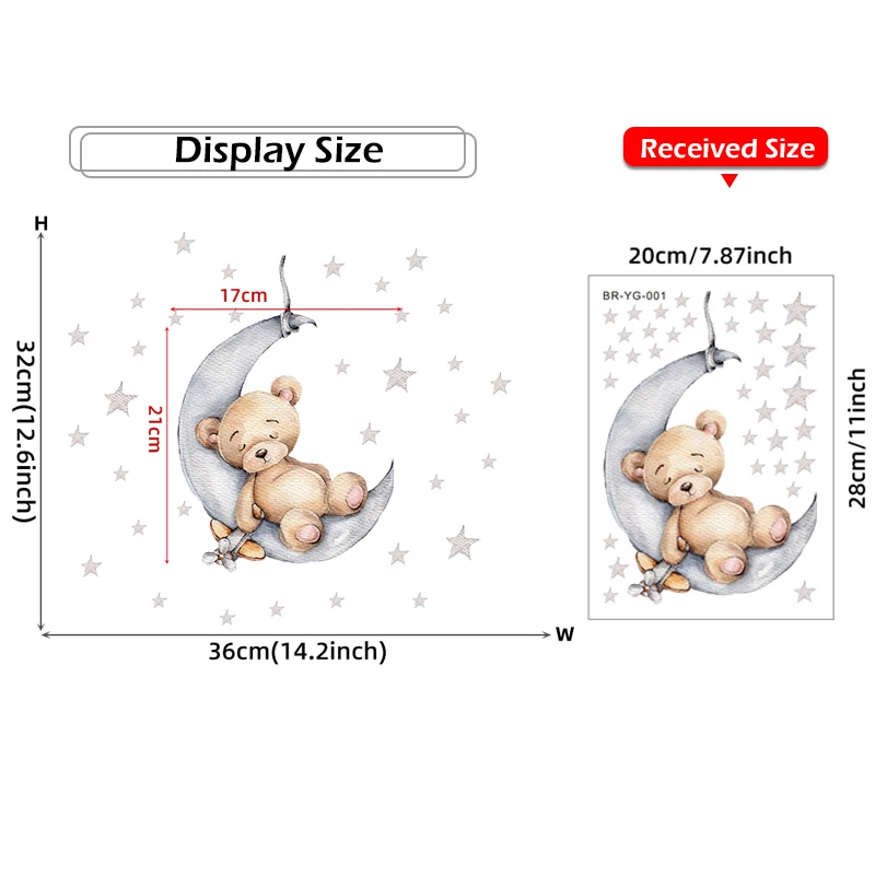Tiny Cute Luminous Wall Stickers Teddy Bear on the Moon Stars Glow in the Dark Wall Decals for Kids Room Baby Nursery Home Decor - Image 2