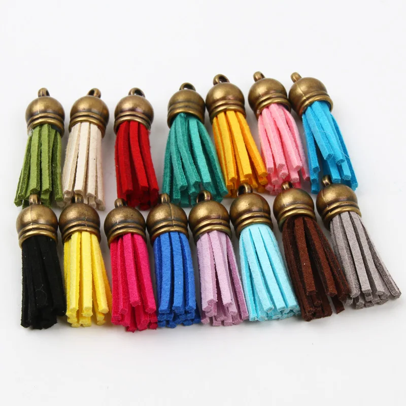 10pcs/lot 38mm Bronze Keychain Tassel Vintage Leather Tassels Fringe for Purl Macrame Pendant For DIY Jewelry Making Supplies