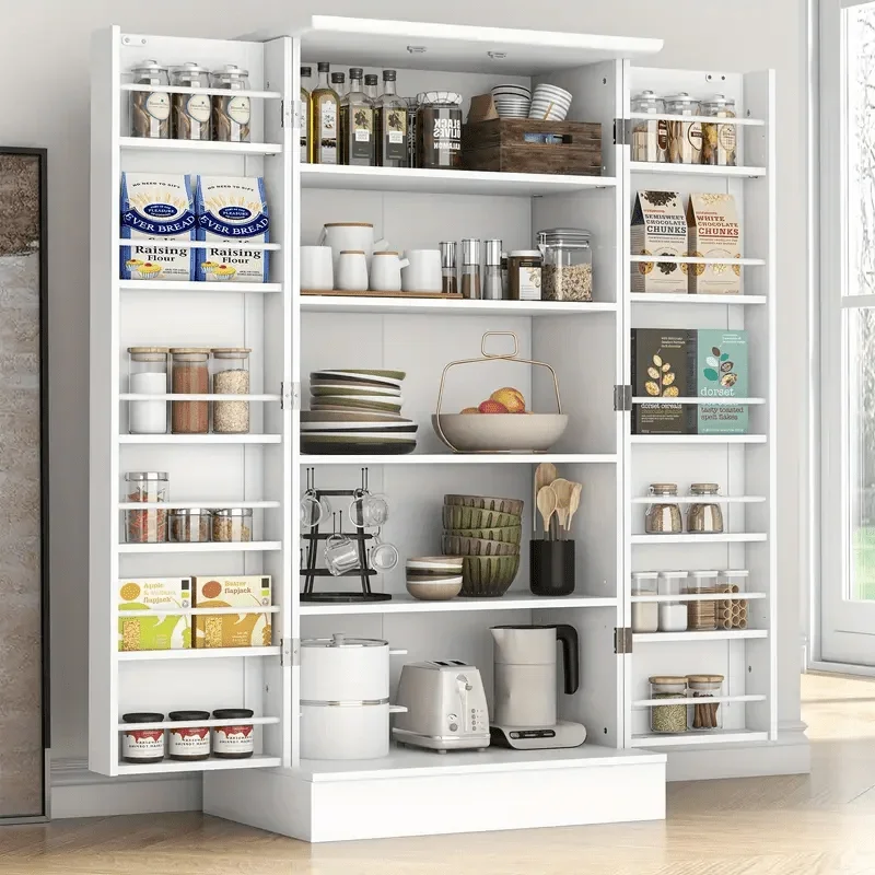 Kitchen storage cabinet, white independent storage cabinet with doors and adjustable shelves, buffet cabinet, cutlery cabinet